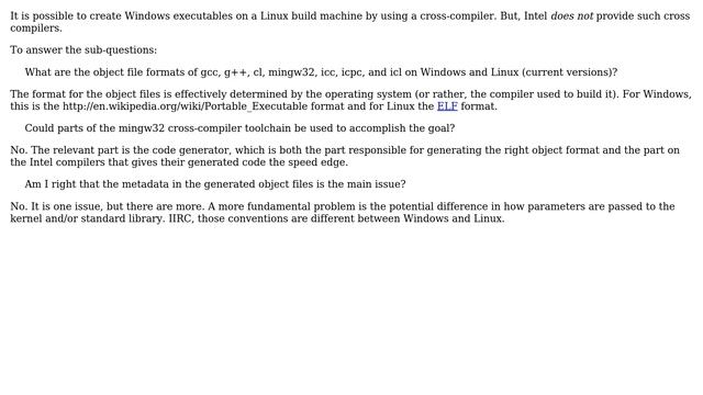 Is it possible to use the Intel C/C++ compiler on Linux to create object files to be linked on... смотреть онлайн