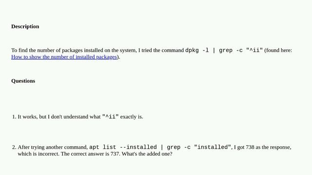What does "^ii" mean in the command grep -c "^ii" смотреть онлайн