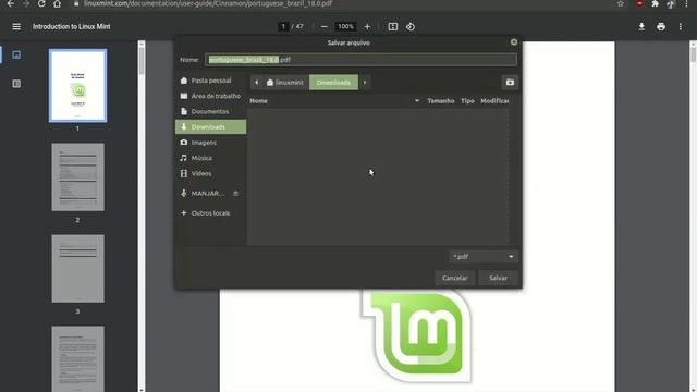 Baixando PDF no Mint 20.1 Cinnamon. смотреть онлайн