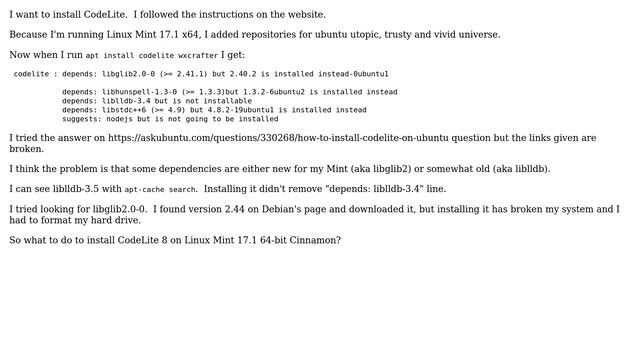 Unix & Linux: Broken dependencies when installing CodeLite8 on LinuxMint смотреть онлайн