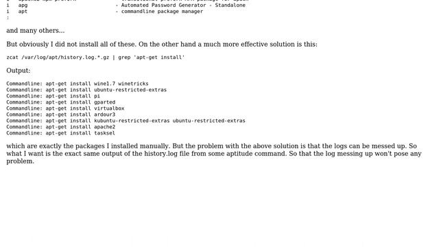 Ubuntu: List all manually installed packages similar to history.log file смотреть онлайн