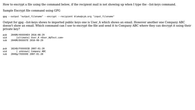 Unix & Linux: How to encrypt if public key does not have email? смотреть онлайн