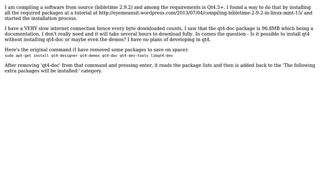 Ubuntu: Is it possible to install qt4 without installing qt4-doc? смотреть онлайн