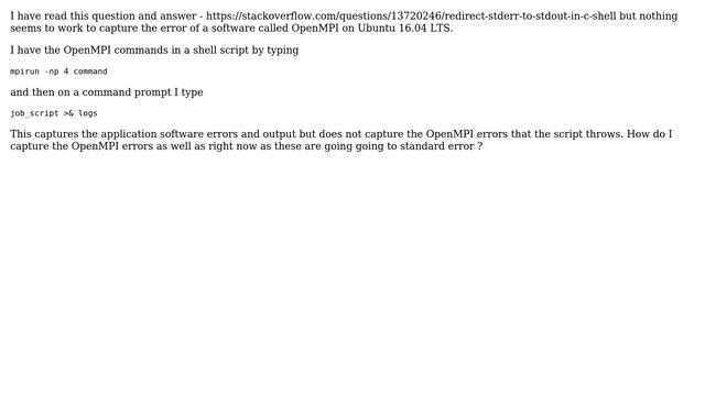 Unix & Linux: Unable to redirect standard error of openmpi in csh to file (2 Solutions!!) смотреть онлайн