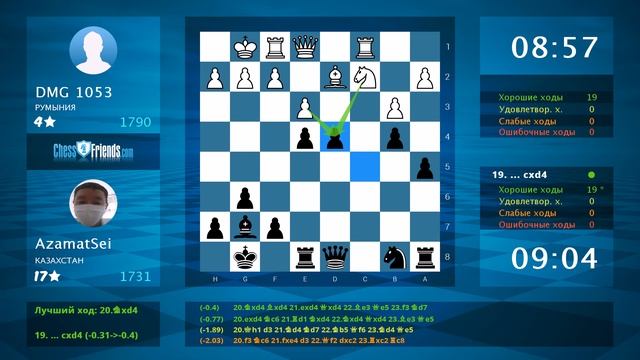 Chess Game Analysis: DMG 1053 - AzamatSei : 0-1 (By ChessFriends.com) смотреть онлайн