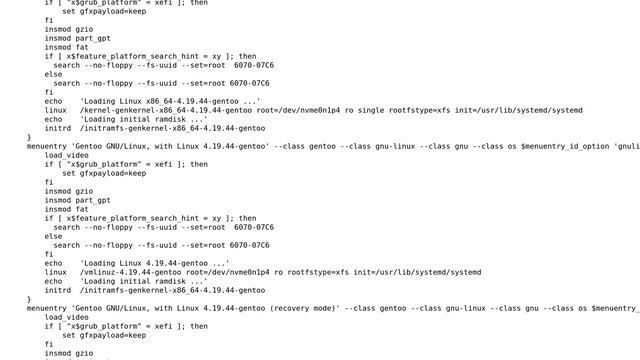 Unix & Linux: Unable to boot on gentoo: GRUB2 - xfs - NVME SSD смотреть онлайн