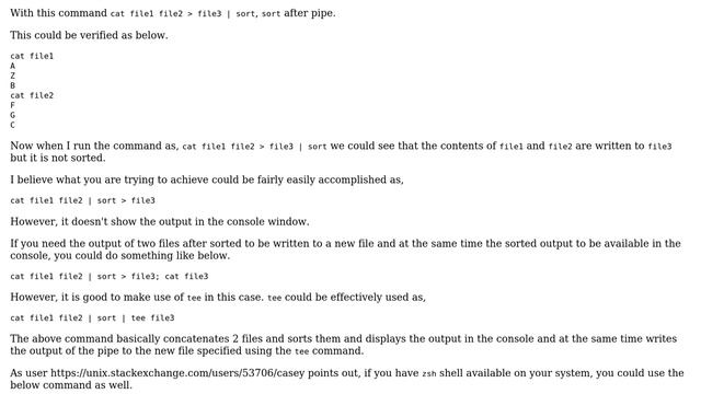 Unix & Linux: How to concatenate two files in a new one and sort the output in one line? смотреть онлайн