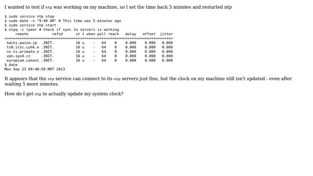 Unix & Linux: NTP is synced properly but still doesn't update the time? смотреть онлайн