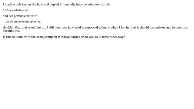 DevOps & SysAdmins: Where To Put Ansible Pub Key From Linux Host On Windows Target?
