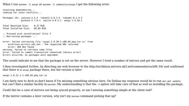 Arch Linux: Strange version mismatch when trying to install UWSGI with pacman. Is this common /... смотреть онлайн