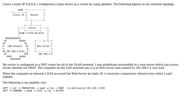iptables connection refused in VLAN network when iptables configured NAT and port forwarding смотреть онлайн