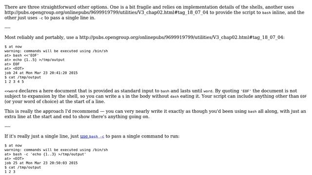 Unix & Linux: Can brace expansion be performed within the `at` command? (2 Solutions!!) смотреть онлайн