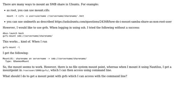 Ubuntu: Mount SMB share with gvfs from command line смотреть онлайн