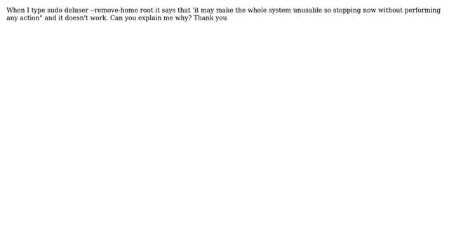 Ubuntu: sudo deluser --remove-home root смотреть онлайн