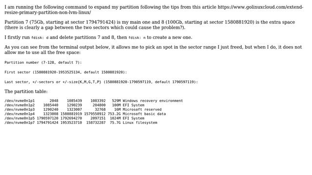 Resizing main partition on existing installation, fdisk detects the free space but does not... смотреть онлайн