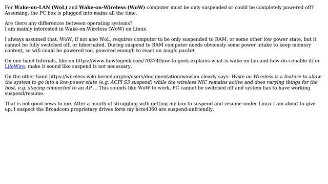 For Wake-on-LAN and Wake-on-Wireless computer must be only suspended or can be powered off? смотреть онлайн