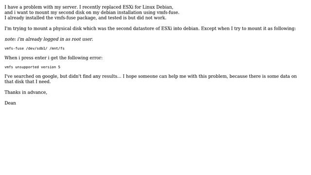 Can't mount mount vmfs disk in debian 6 using vmfs-fuse, VMFS unsupported version 5 смотреть онлайн