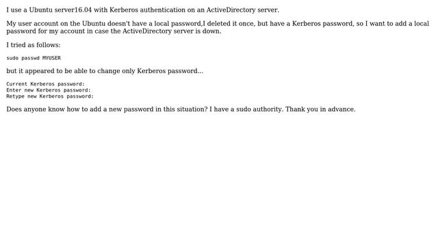 How to set a local password on Ubuntu server16.04 with Kerberos authentication? смотреть онлайн