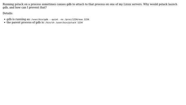 Unix & Linux: Why does pstack launch gdb (and how to prevent it)? смотреть онлайн
