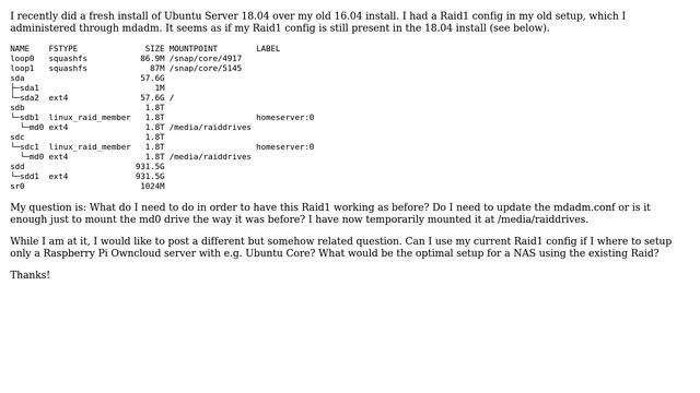Ubuntu: Old Raid1 working on new Ubuntu Server install? смотреть онлайн