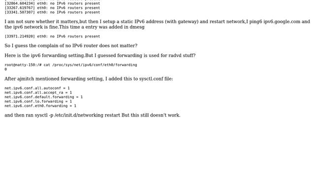 Ubuntu: IPV6 auto configuration not working смотреть онлайн