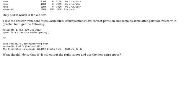 Ubuntu: Resized partition with gparted size with df -h смотреть онлайн