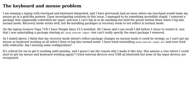Unix & Linux: Managed to uninstall package for keyboard and mouse input. (libinput?) смотреть онлайн