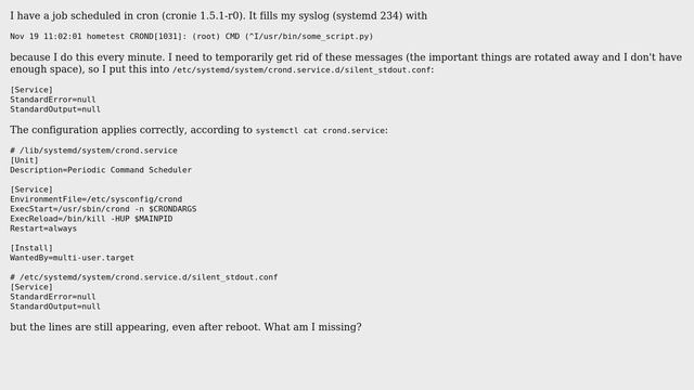 Unix & Linux: How to suppress cronie logs under systemd? смотреть онлайн
