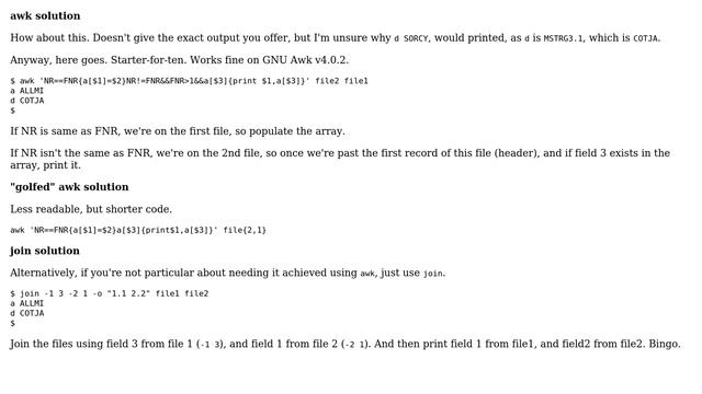 Using awk to compare files and combine output from both files? (3 Solutions!!) смотреть онлайн