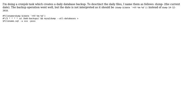 Unix & Linux: Can't display the date correctly in a file generated by a cronjob смотреть онлайн