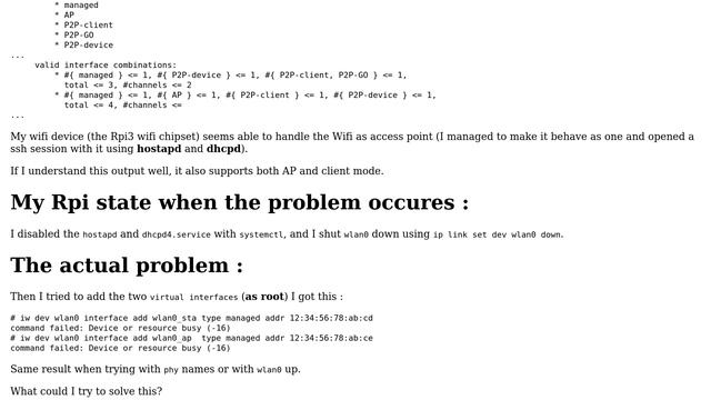 adding virtual interface to wlan0 with iw : "Device or resource busy (-16)" смотреть онлайн