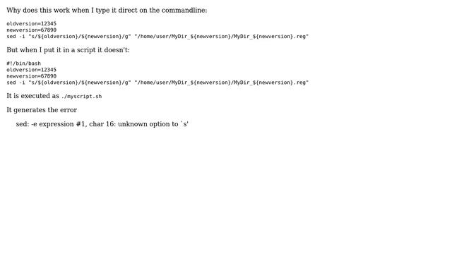 Unix & Linux: sed works on commandline but not in script смотреть онлайн