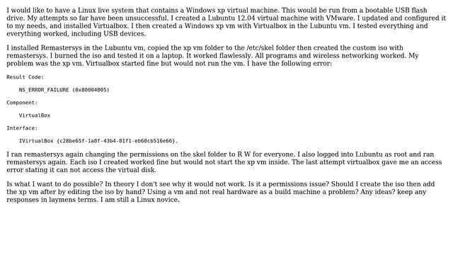 Is it possible to to create a live linux iso containing a win xp virtual machine? смотреть онлайн