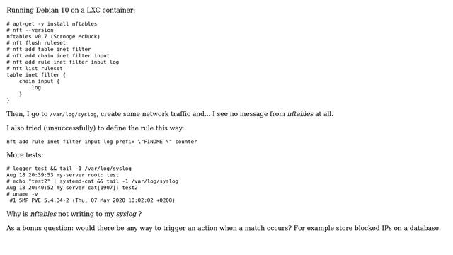 DevOps & SysAdmins: nftables does not write to syslog смотреть онлайн