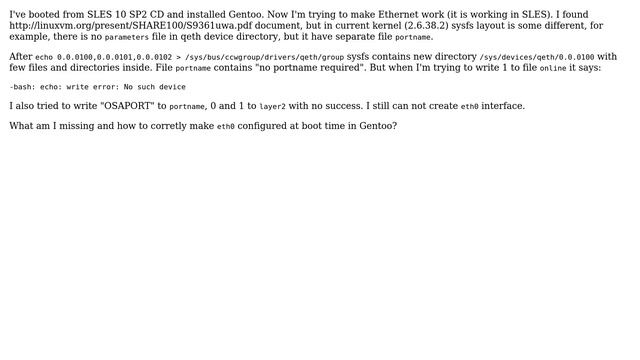 Unix & Linux: How to configure Ethernet in Gentoo on s390x? смотреть онлайн