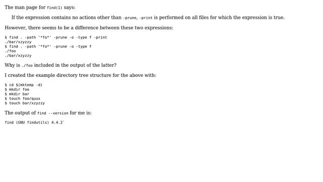 Why does the behaviour of find(1) differ when explicitly adding -print? смотреть онлайн