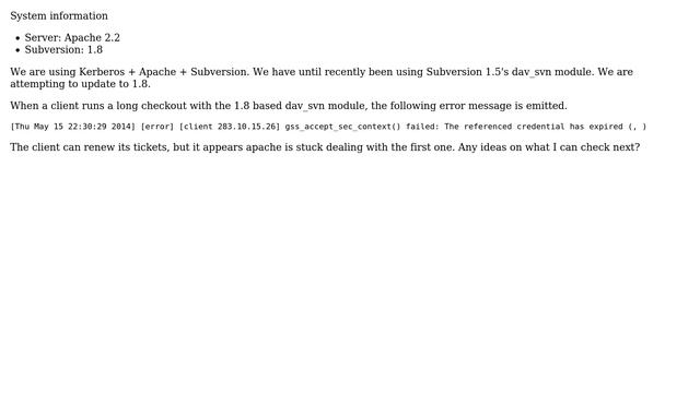 gss_accept_sec_context() failed: The referenced credential has expired with apache, kerberos,... смотреть онлайн