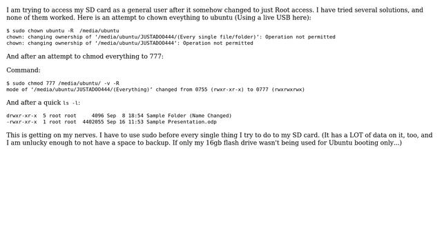 Ubuntu: chmod: Everything on SD Card Stuck On 755, Owner is Root смотреть онлайн