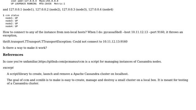 Unix & Linux: Remotely accessing cassandra running on local loopback IP/port 127.0.0.1 смотреть онлайн