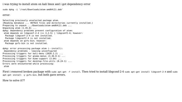 Atom installation dependancy error in kali linux смотреть онлайн