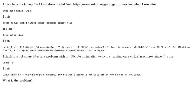 Ubuntu: Cant run binary file although architectures match смотреть онлайн