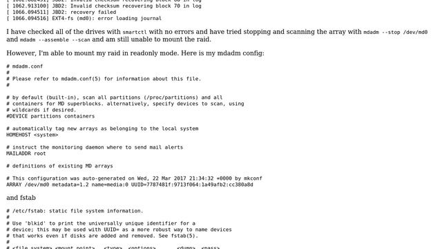 Unable to mount raid 5 array (mdadm), with no drive errors смотреть онлайн