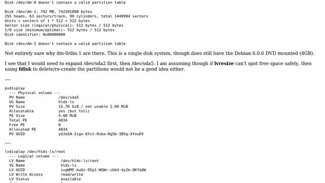 Debian 6.0.6 Squeeze: Expand LVM to fill expanded virtual hard disk смотреть онлайн