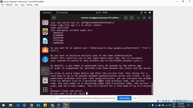MASI UMG Central 2022 - Seguridad de Sistemas Informáticos - Grupo No. 3 A4S4 - Ubuntu 2FA смотреть онлайн