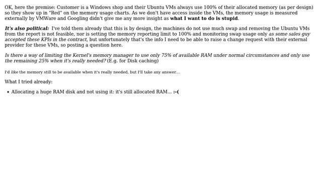 Ubuntu: Is there a way of limiting the Kernel's memory manager to use only 75% of memory? смотреть онлайн