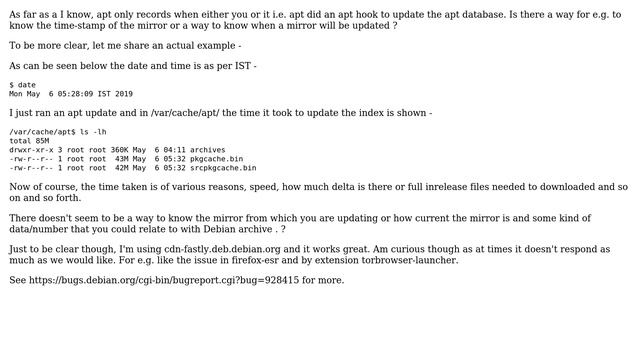 Unix & Linux: Is there a way to get time-stamping of the mirror you update the index from? смотреть онлайн