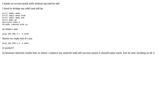 Unix & Linux: brctl Not working fine with bridging eth0 and at0 смотреть онлайн