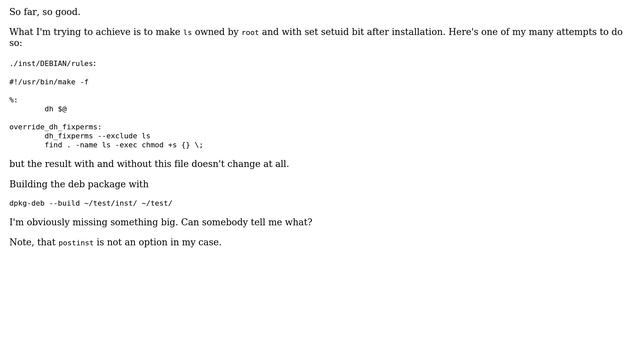 Unix & Linux: Unable to set setuid bit and file owner in debian package смотреть онлайн