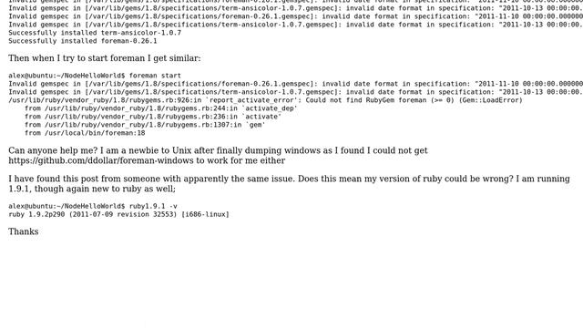 Foreman doesn't start with "Invalid gemspec" error смотреть онлайн