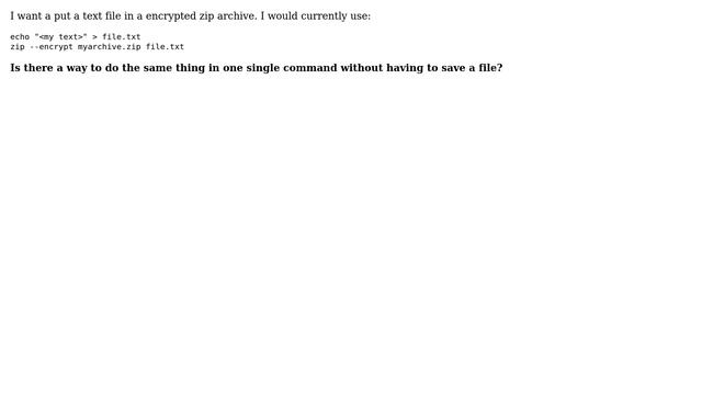 Unix & Linux: How to add a text file to a zip in one single command? смотреть онлайн